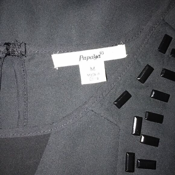 Papaya Women's Black Mesh Front Beaded Keyhole Back Embellished Tank Top Medium - Picture 2 of 7